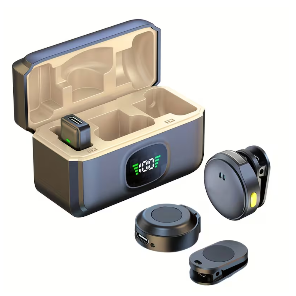 Q8 Wireless Magnetic Microphone with Charging Case – Type-C + iPhone OTG Clip-On Mic for Phone Recording