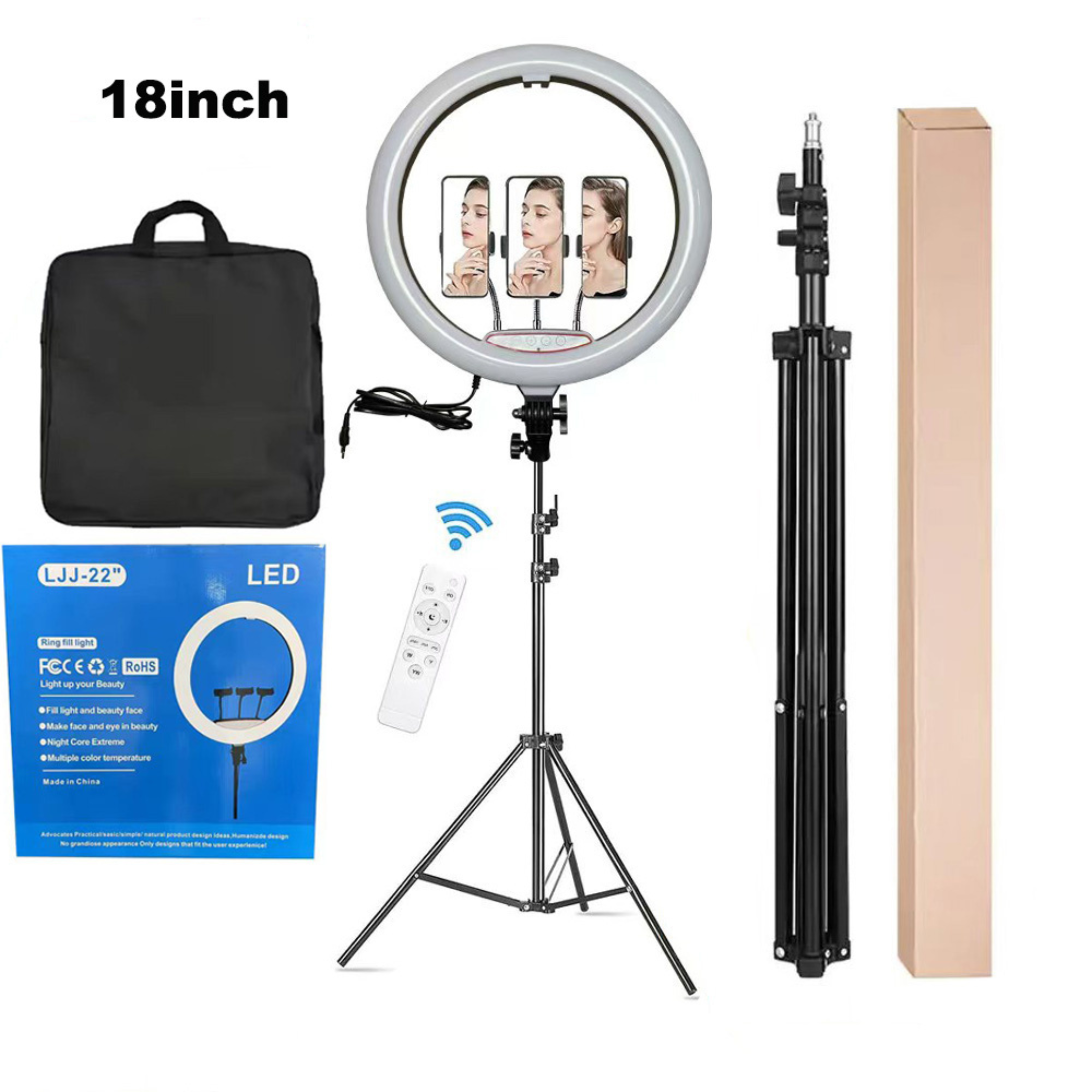18″ LED Ring Light Kit with Tripod & Bag – Adjustable Photo & Video Lighting Panel