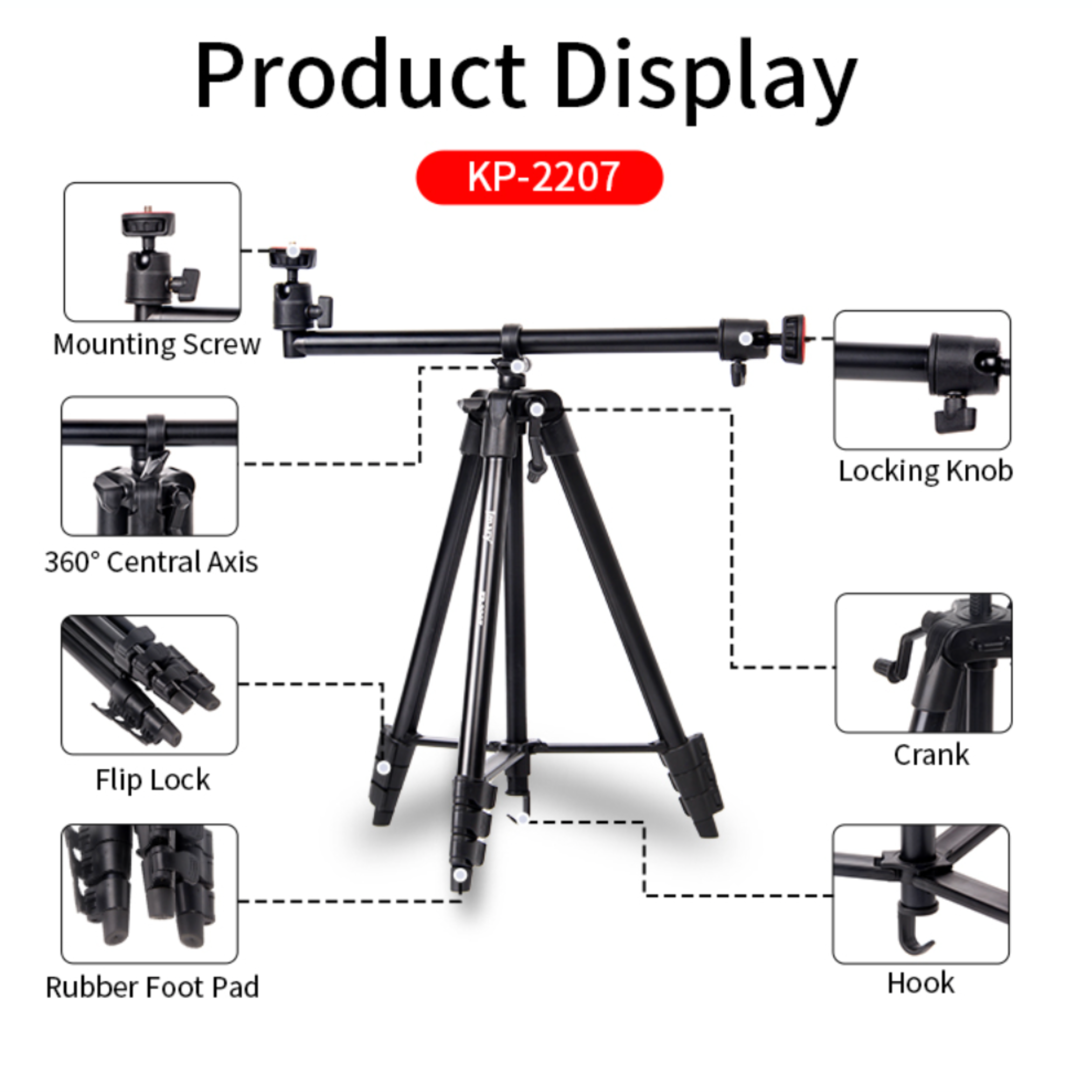 JMARY KP-2207 Tripod Stand – Portable 1.33 m Camera & Mobile Tripod for Photo & Video