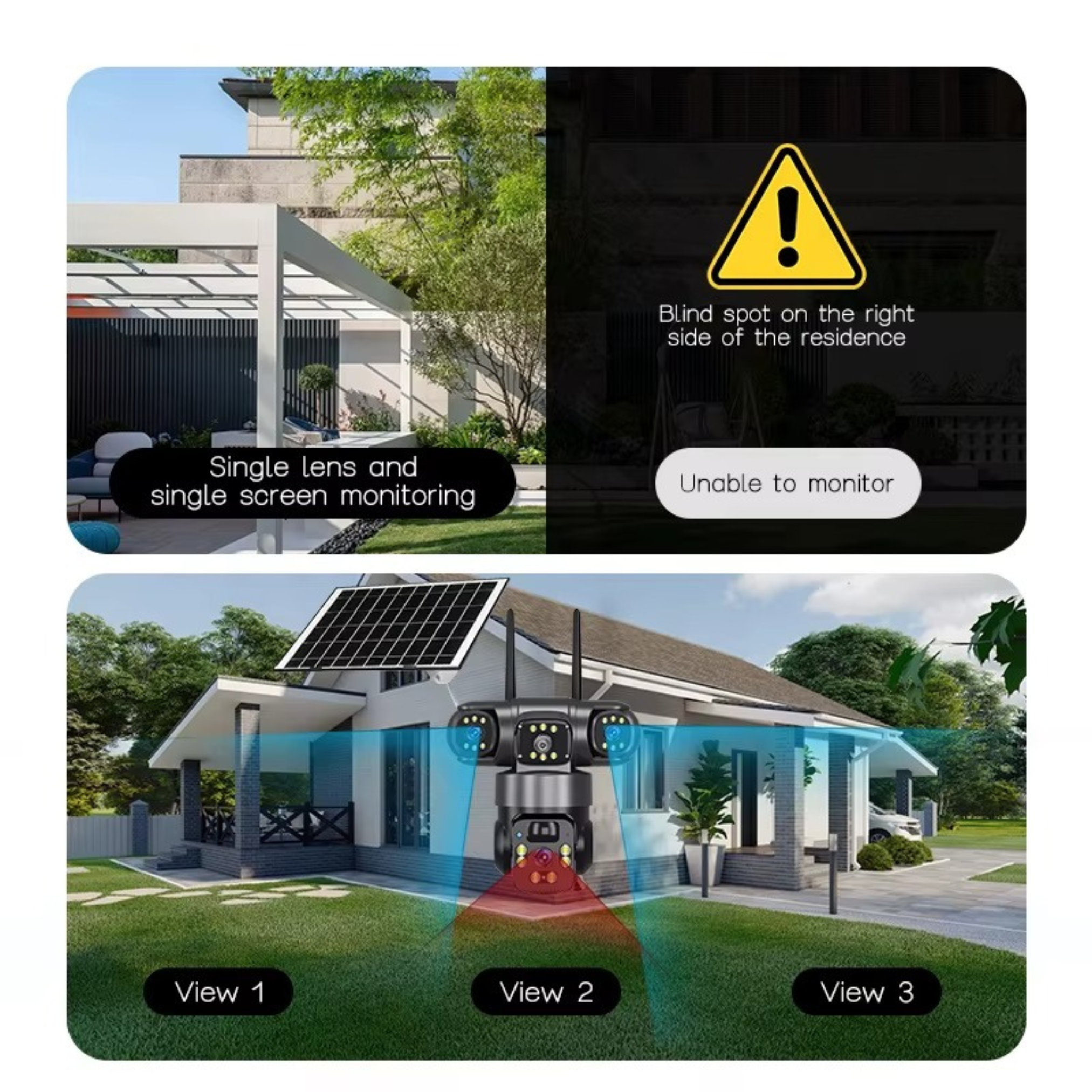 Smart 4G, 6MP 3-Lens Solar Security Camera – Wireless Outdoor CCTV with Smart App & Motion Alerts (Copy)