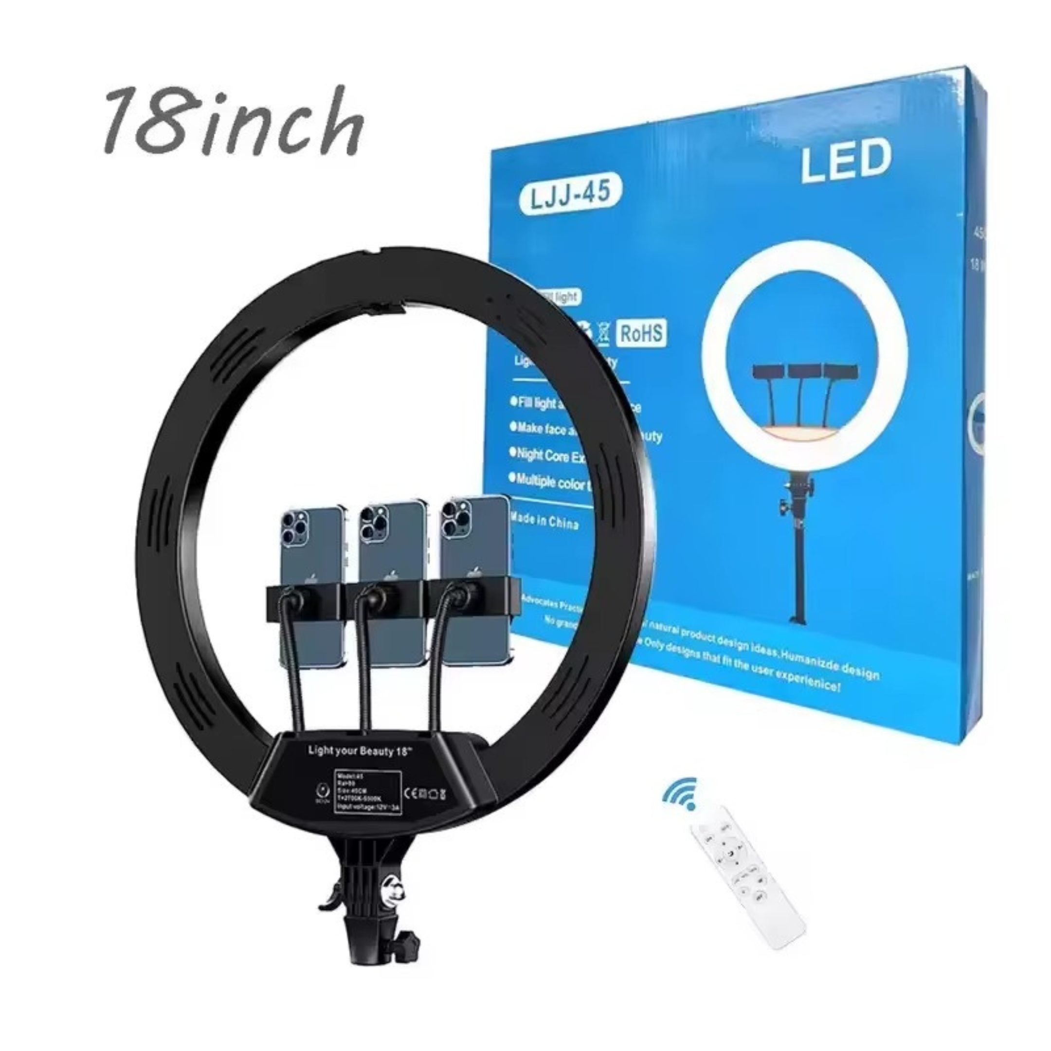 18″ LED Ring Light Kit with Tripod & Bag – Adjustable Photo & Video Lighting Panel