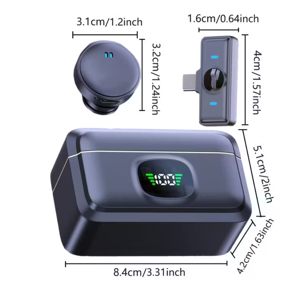 Q8 Wireless Magnetic Microphone with Charging Case – Type-C + iPhone OTG Clip-On Mic for Phone Recording