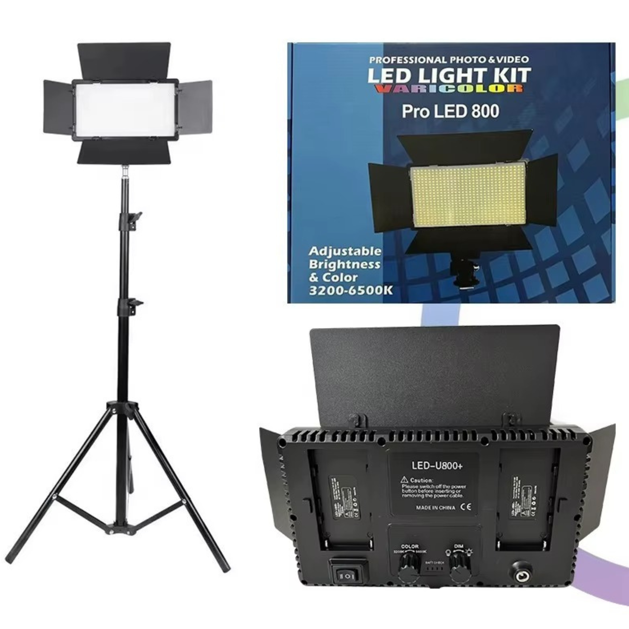 Pro LED 800 Video Light with Stand – Adjustable Bi-Color Studio Lighting for Photography, YouTube & Live Streaming