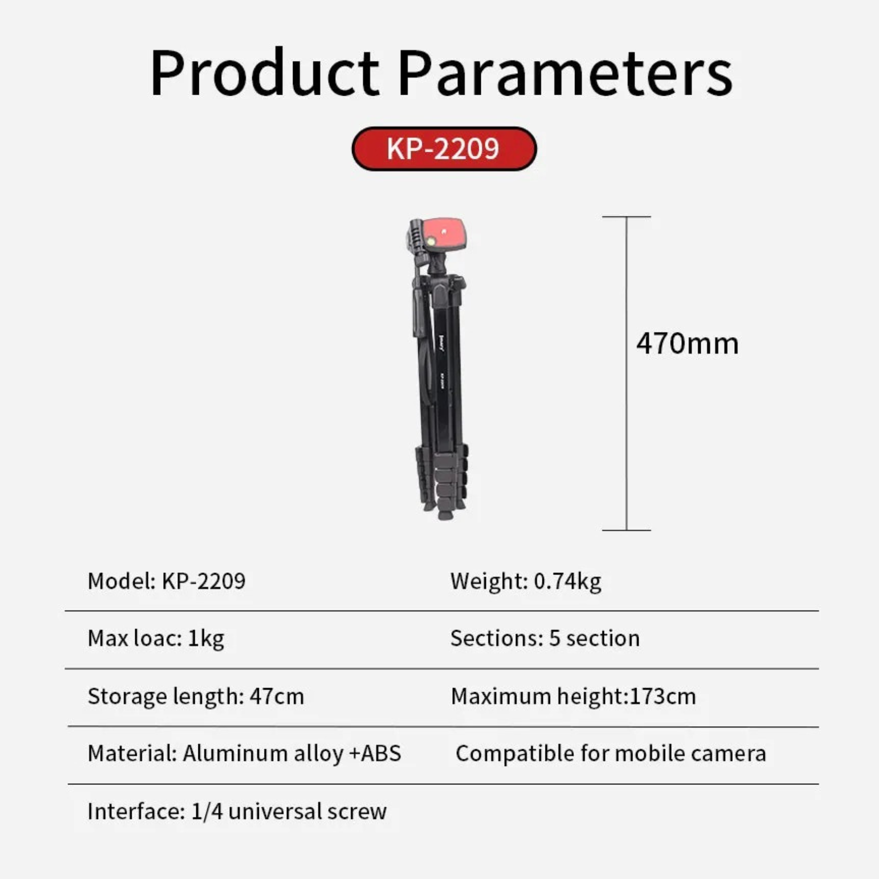 JMARY KP-2209 Tripod Stand – 1.7M Video & Photo Camera Tripod for Phone, DSLR & Vlogging