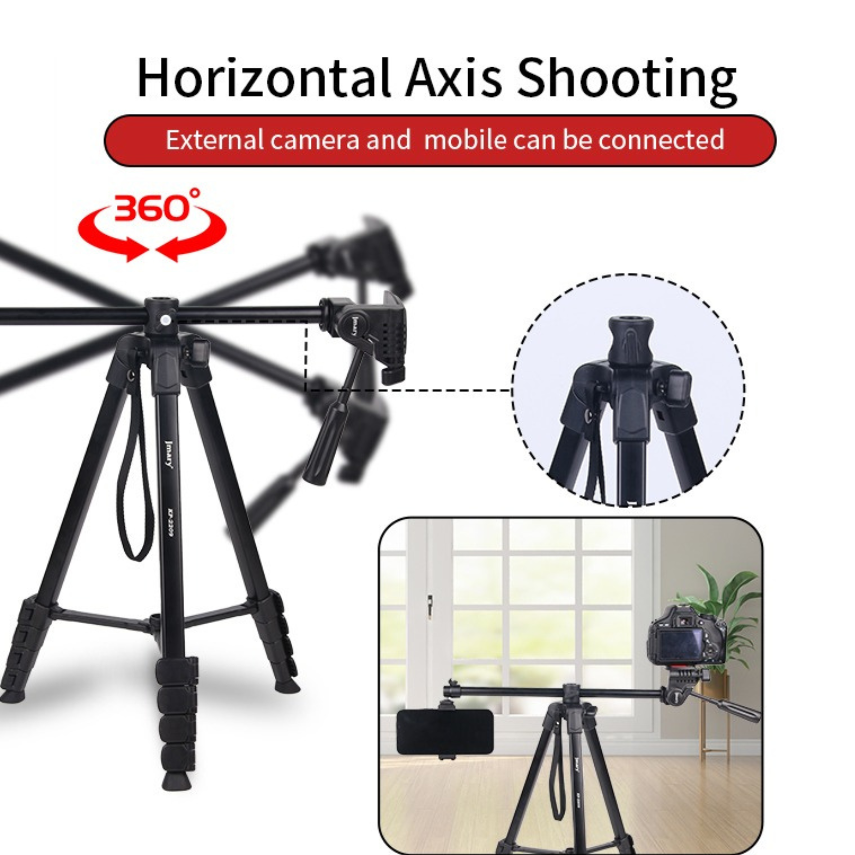 JMARY KP-2209 Tripod Stand – 1.7M Video & Photo Camera Tripod for Phone, DSLR & Vlogging