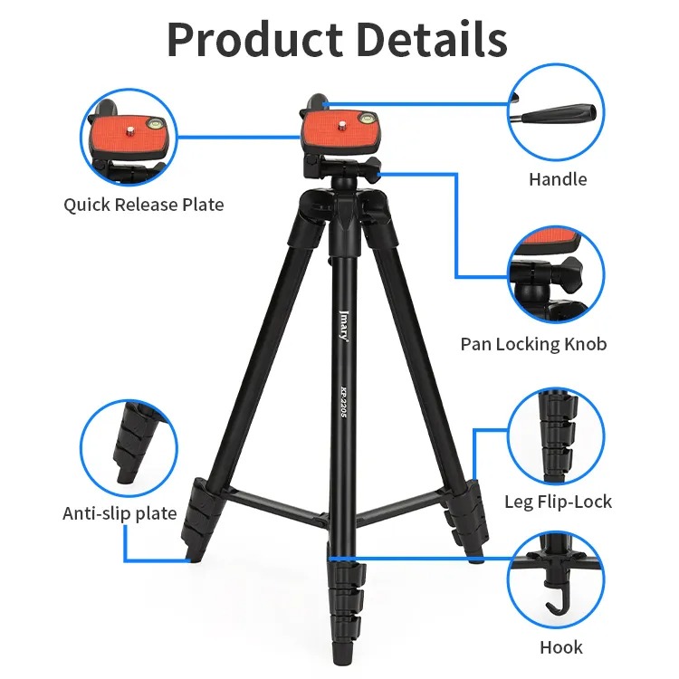JMARY KP-2205 Tripod Stand – 1.5M Video & Photo Camera Tripod for Phone, DSLR & Vlogging (Copy)