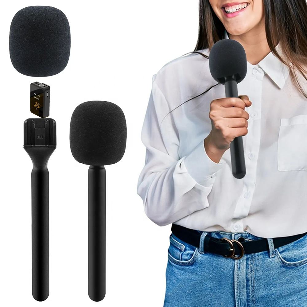 Wireless Mic Handle, for Wireless mic, interviews, with Noise cancellation shied and clipper for mic