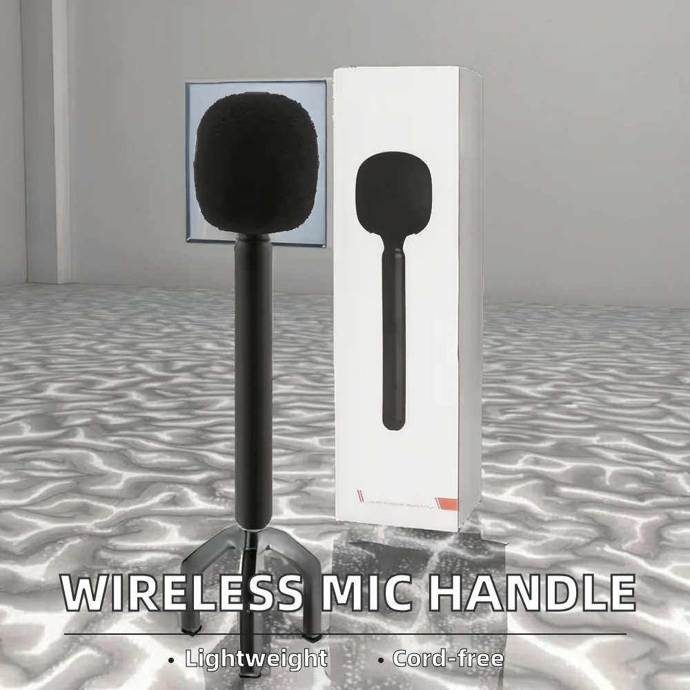 Wireless Mic Handle, for Wireless mic, interviews, with Noise cancellation shied and clipper for mic