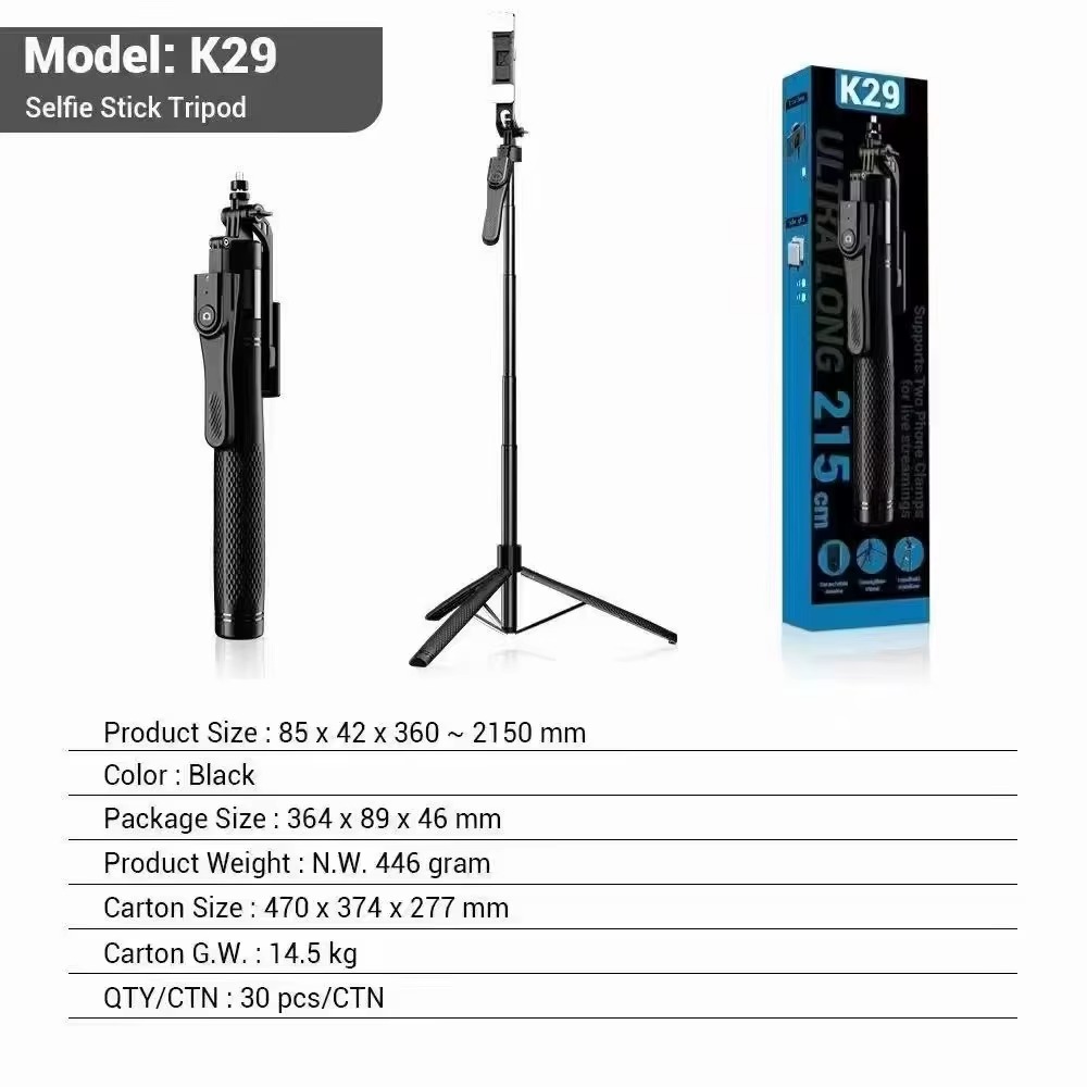 K29 Extra-Long Selfie Stick & Tripod –  Extendable Phone Holder (Up to 1.5 m)